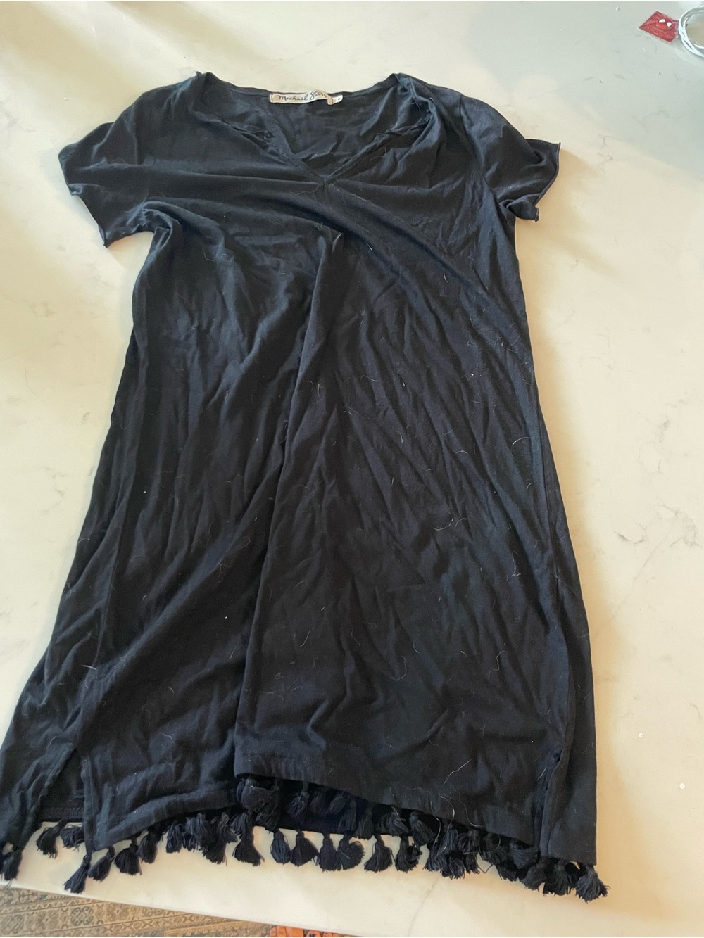 Michael Stars Black Short-Sleeve V-Neck Tunic with Tassel Hem